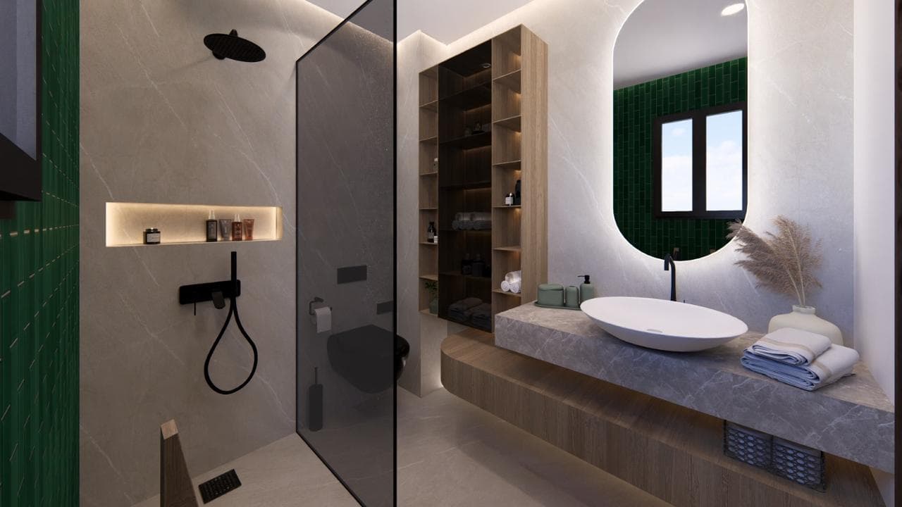 Salle d'eau bois & vert