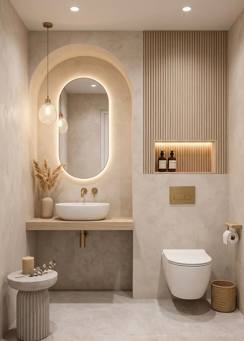 Salle d'eau arche & travertin