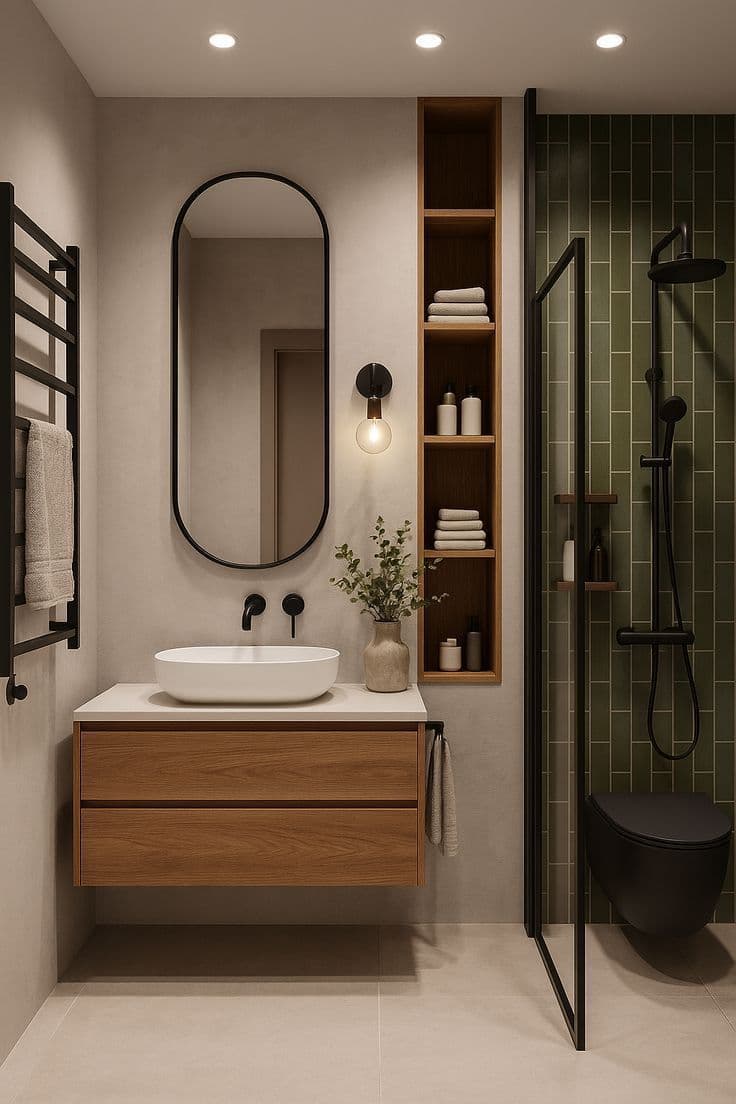 Salle de bain chêne & vert