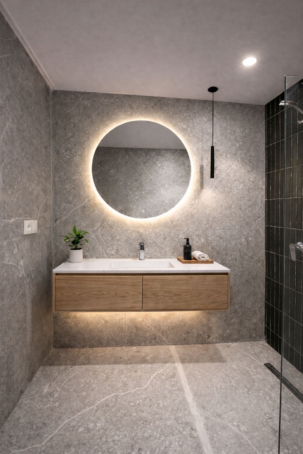 Vanité flottante & miroir rond