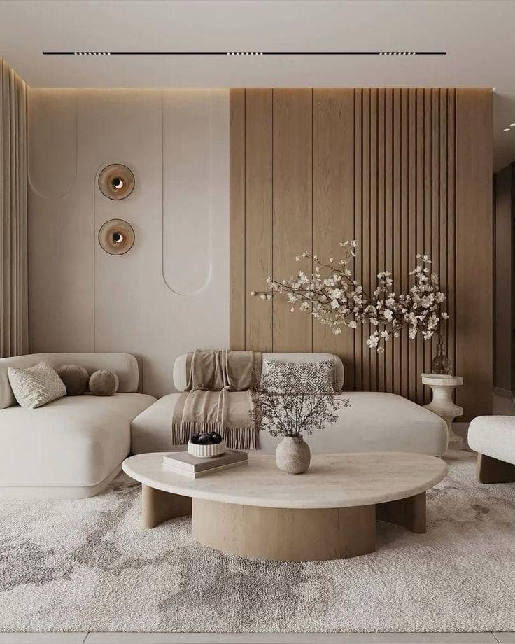 Salon courbes & travertin